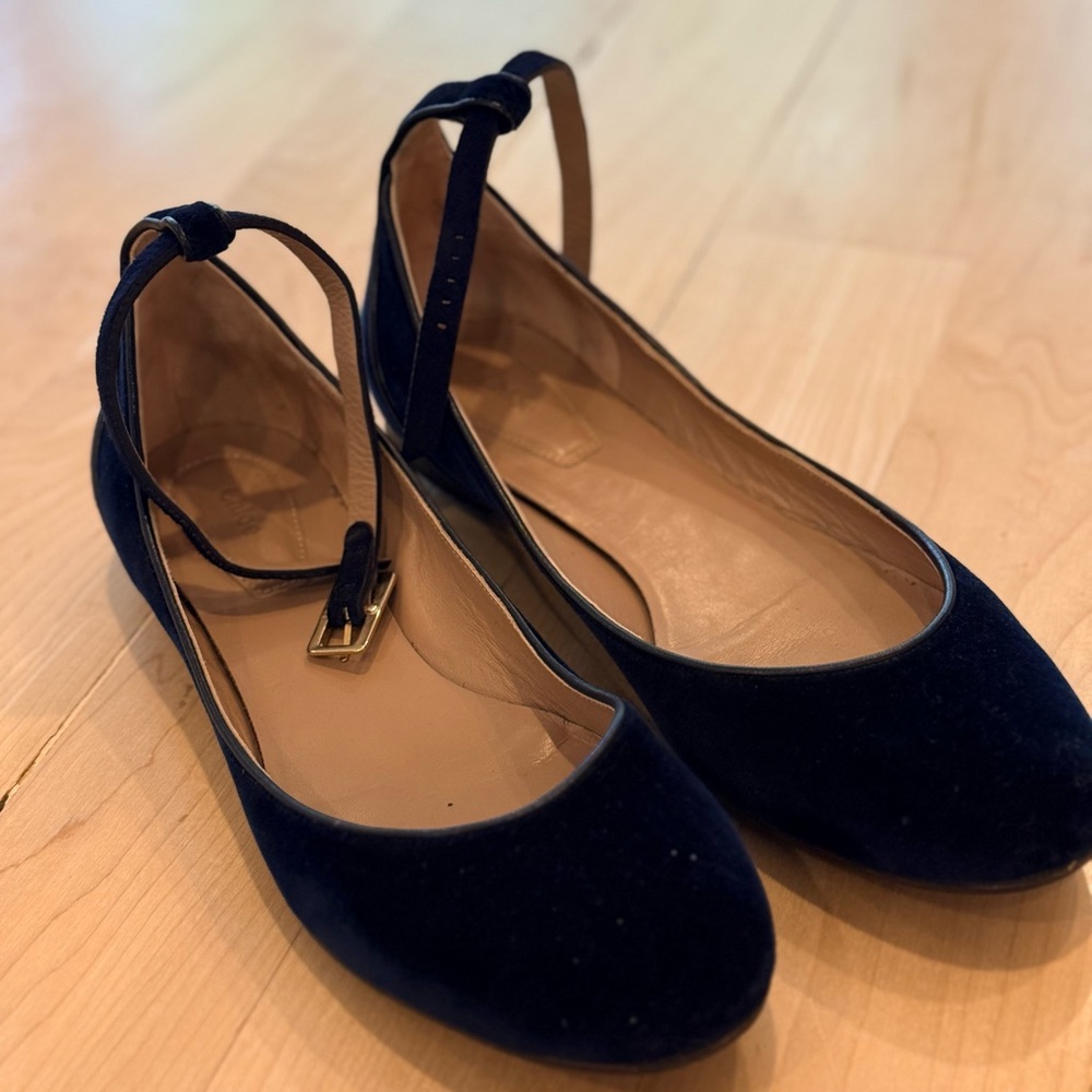 Chloe Dark Blue Flats with Ankle Strap